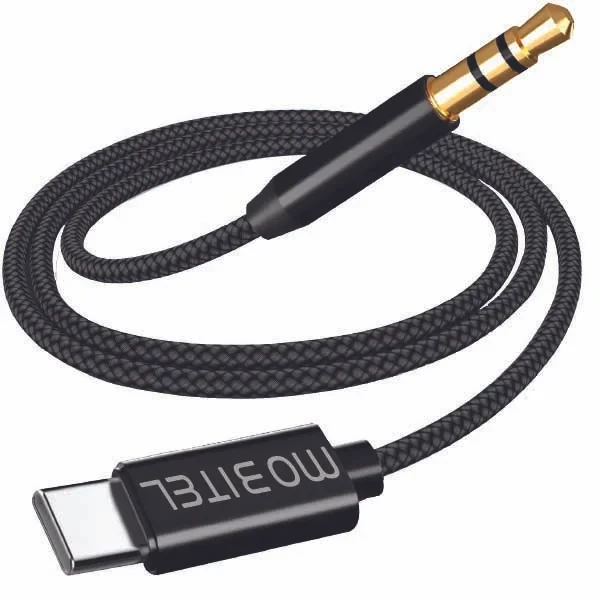 Mobitel USB C to Aux 3.5mm Audio Jack Cable, 1.2M Type C to Audio Nylon Braided Cable,Headphone Cord Car Stereo Compatible with Samsung, iPhone, iPad